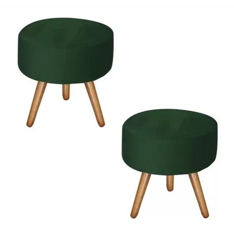 Kit 2 Puffs Redondo Dany Suede Verde - Pandora Decor