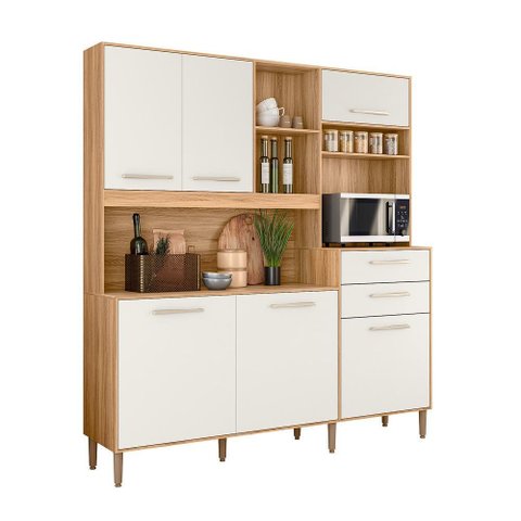 Cozinha Compacta Salsa 6 Portas e 2 Gavetas Freijó/off White Cristal - Nicioli