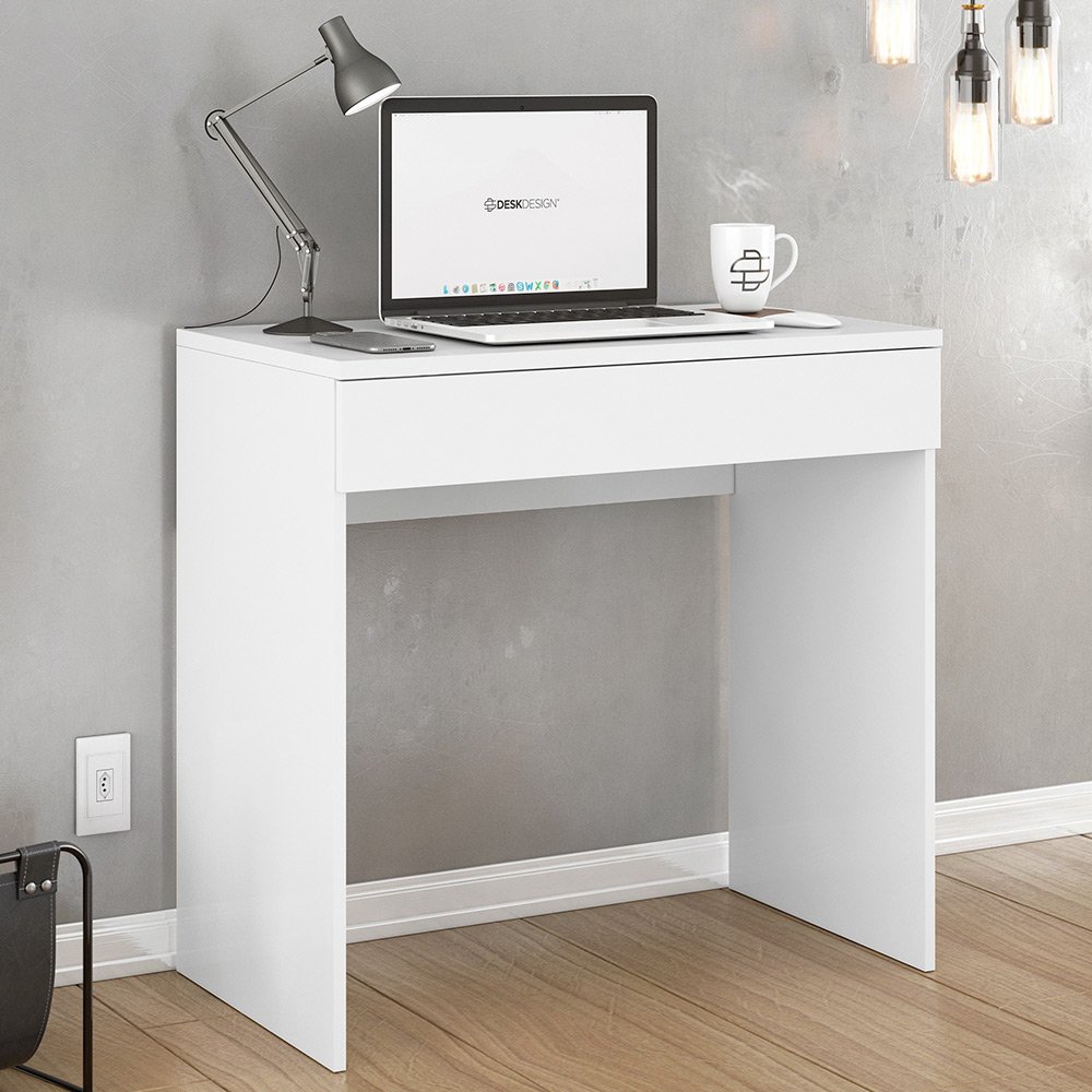 Mesa Escrivaninha Estudo Loft Minimalista BP 100% MDF 80cm com 01 Gaveta Branco - Desk Design - 2