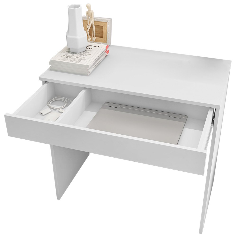 Mesa Escrivaninha Estudo Loft Minimalista BP 100% MDF 80cm com 01 Gaveta Branco - Desk Design - 7