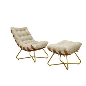 Poltrona Costela com Puff EVA Base Dourado Mad - Veludo Bege