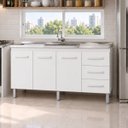 Ver imagem 1 de Balcão Gabinete Cozinha sem Pia Inox 3 Porta 3 Gavetas 150cm Cor:Branco