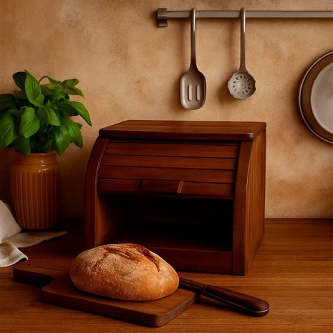 Caixa Porta Pão Pequena em Madeira Pinus com Tampa Basculante Marrom