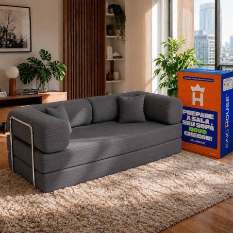 Sofá Cama Chegada Molas Ensacadas Á Vácuo 2 Lugares 1,80m Veludo Cotelê Cinza Grafite - King