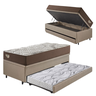 Bicama Box Baú com Courino Linho Bege 120x203 com Colchão Relax Adorabile Molas Ensacadas Ecoflex - 1