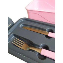 Marmita Fitness Academia Rosa 1,3 Litros + Garfo e Faca de Inox - Unitermi - 4