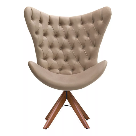 Poltrona Decorativa 1 Lugar Afrodite Suede Capitone Pe Palito Unidecor Capuccino