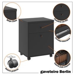 Gaveteiro Arquivo Office Mdp Rodízio Berlin - Vianossa - 7