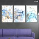 Ver imagem 1 de Kit 03 Quadros Decorativos Marmore Azul e Dourado Abg024 Vidro com Impressão Uv 40x60cm Cada