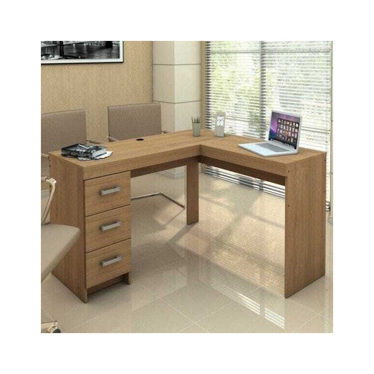 Mesa para Escritório Canto 3 Gavetas Fênix Politorno