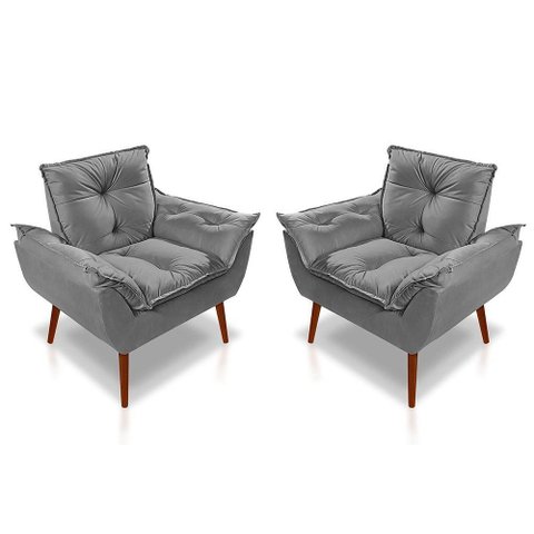 Kit C- 02 Poltronas Opala Luxo Suede Cinza Claro