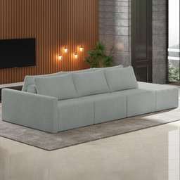 Sofá Ilha Modular com Puff para Sala Living 342cm Georgia K04 Bouclê Cinza - Mpozenato - 3