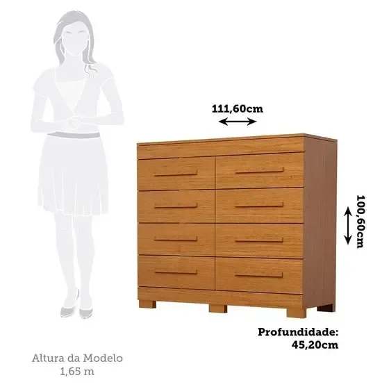 Cômoda com 08 Gavetas Nalu Acp 100% Mdf - Cinamomo - 3
