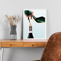 Quadro Vinho - Sapato Salto Saca Rolha 45x34cm:moldura Branca - 1