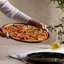Jogo 6 Pratos de Vidro Opalino Black Friends Time Pizza 32cm Lyor  - 3