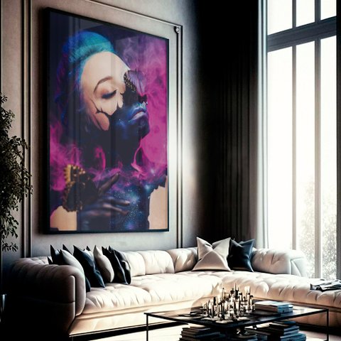 Quadro Decorativo Mulher Intense em Moldura Caixa Tacolado Moldura Trad 1cm Preta com Vidro 40 X 60c