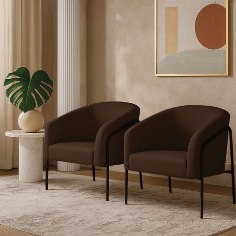 Poltrona Sala Industrial Alta Preto Kit 2 Stella Suede Marrom D03 - D’Rossi