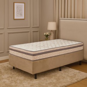 Cama Box Solteiro + Colchão Caribe 188 X 88 Caixa em Suede