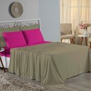 Ver imagem 1 de Jogo de Cama Casal Viúva Nobre 4 Peças Malha 100% Algodão - Avelã / Pink