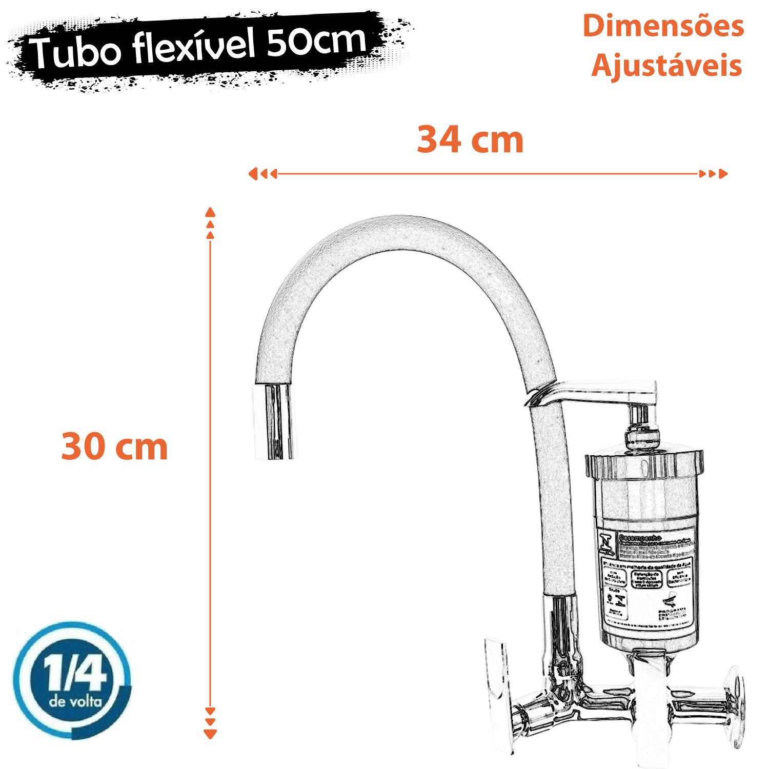 Torneira Gourmet Flexível Parede Cozinha Branca Filtro 5027 - 6