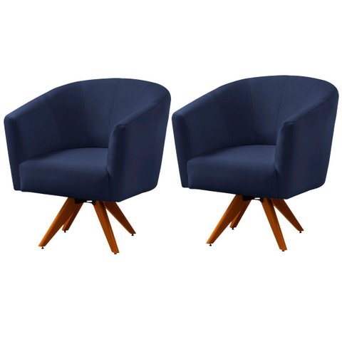 Kit 2 Poltronas para Sala e Escritório Base Giratória Belize Veludo Azul Marinho