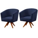 Ver imagem 1 de Kit 2 Poltronas para Sala e Escritório Base Giratória Belize Veludo Azul Marinho