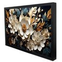 Ver imagem 1 de Quadro Decorativo Floral Luxo Flores Tons de Ouro e Azul em Moldura Caixa Tacolado Moldura Caixa Alt