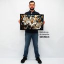 Ver imagem 2 de Quadro Decorativo Floral Luxo Flores Tons de Ouro e Azul em Moldura Caixa Tacolado Moldura Caixa Alt