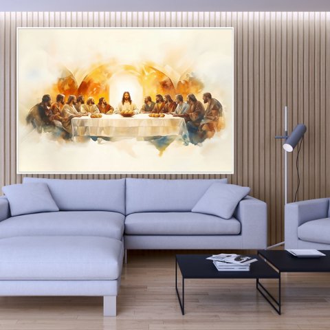 Quadro Decorativo Santa Ceia Aquarela Sala Quarto Casa Escritório