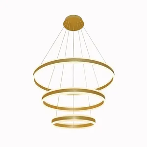 Pendente Led Circular Triplo 226w 3000k Bivolt Alumínio Escovado Dourado com Acrílico e Cabo de 4m