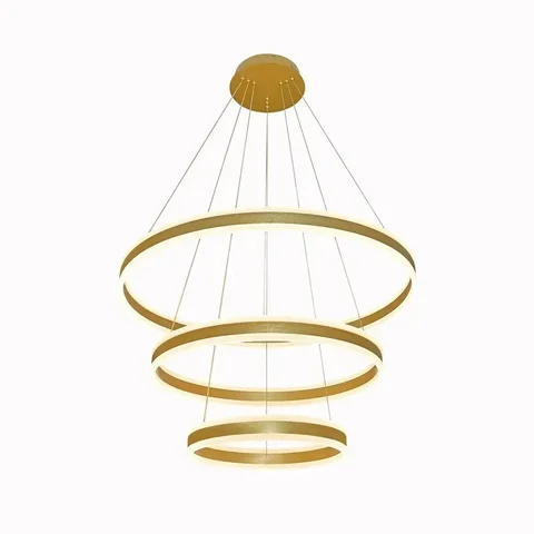 Pendente Led Circular Triplo 226w 3000k Bivolt Alumínio Escovado Dourado com Acrílico e Cabo de 4m