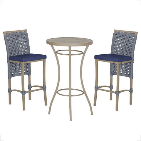 Mesa Bistrô e 2 Banquetas Roma Fendi Corda Náutica Estofado 10 Trama Original