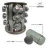 Porta Condimentos e Temperos Giratório com 12 Potes em Aço Inox e Vidro - 2
