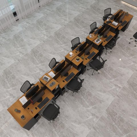 Estação de Trabalho 10 Lugares Smart Office 10 Mesas 8 Armários 2 Aparadores - Preto e Cedro