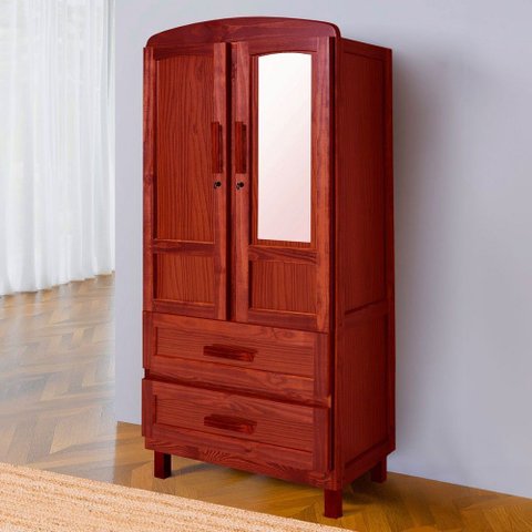 Guarda-roupa Solteiro Murici Madeira Maciça 2 Portas 2 Gavetas com Espelho Mel - Pnr Móveis