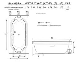 Banheira Retangular Hierro Sigma Completa com Hidro - 3