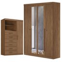 Ver imagem 1 de Guarda Roupa Casal Ripado 4 Portas Buriti com Espelho e Cômoda Marabá Jatobá Acetinado - Santos Andi