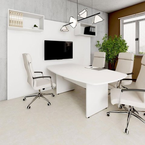 Mesa de Reunião Orgânica 270cm x 110cm Pés Painel Escritório F5 Office Cor:Branco