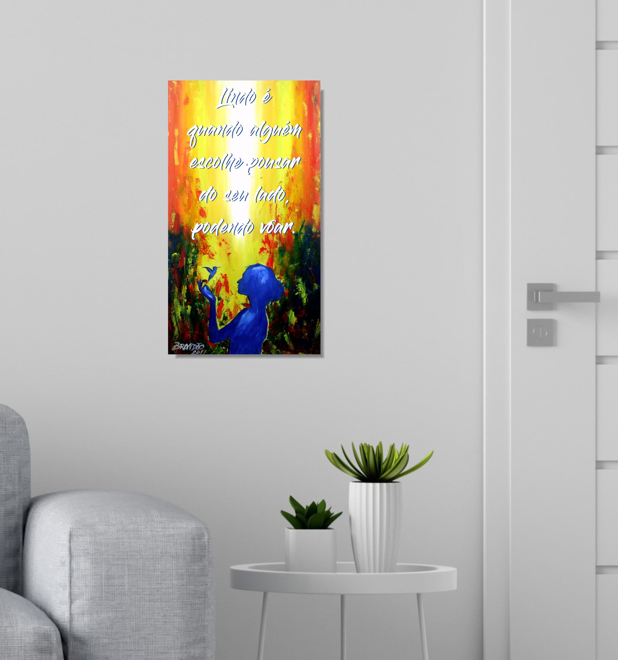 Quadro em Óleo para Decoração com Frase Motivacional Pintado a Mão Medindo 61 X 34 Cm - 2