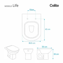 Assento Sanitário Poliéster Life Branco para vaso Celite 1.6gpf 6lpf - 3