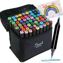 Estojo Canetinhas 60 Cores Caneta Permanente Ponta Dupla Marcador Bolsa Faculdade Trabalho Arte Arqu - 1