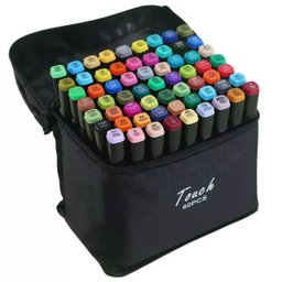 Estojo Canetinhas 60 Cores Caneta Permanente Ponta Dupla Marcador Bolsa Faculdade Trabalho Arte Arqu - 5