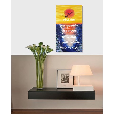 Quadro com Frase Motivacional em Óleo para Decoração Pintado a Mão Medindo 61 X 34 Cm
