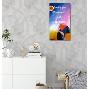 Quadro Romântico Pintado a Mão com Frase Medindo 34 X 61 Cm
