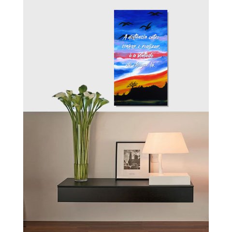 Quadro Pintado a Mão Original com Frase Motivacional Medindo 61 X 34 Cm