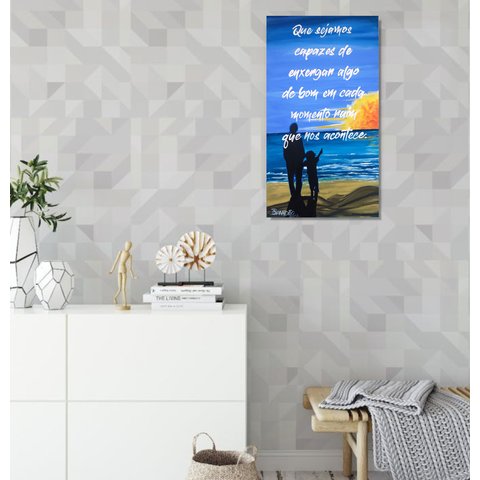 Quadro Original Pintado a Mão e com Frase Motivacional Medindo 61 X 34 Cm Azul