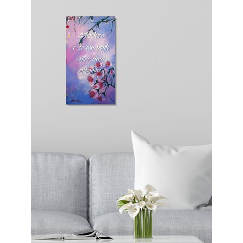 Quadro Floral Pintado a Mão com Frase Motivacional Medindo 61 X 34 Cm Rosa Claro