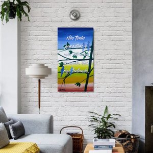 Quadro Decorativo Pintado a Mão de Pássaros com Frase Medindo 34 X 61 Cm