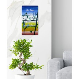 Quadro Decorativo Pintado a Mão de Pássaros com Frase Medindo 34 X 61 Cm - 2