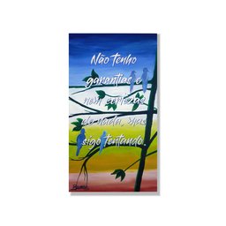 Quadro Decorativo Pintado a Mão de Pássaros com Frase Medindo 34 X 61 Cm - 3